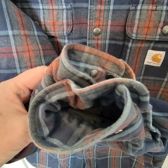 Carhartt Mens M Med Hubbard Sherpa Fleece Lined Red Plaid Flannel Shirt Jacket - Picture 6 of 7